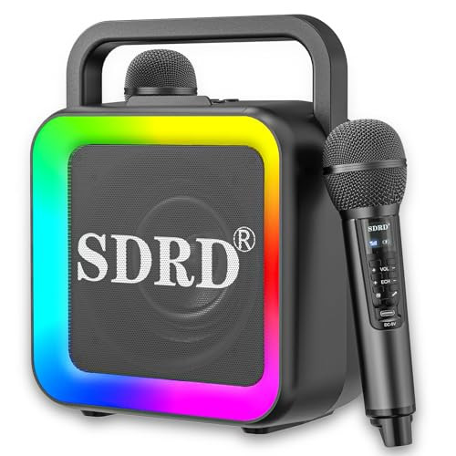 Karaoke Machine with Two Wireless Microphones, Portable Bluetooth Speaker for