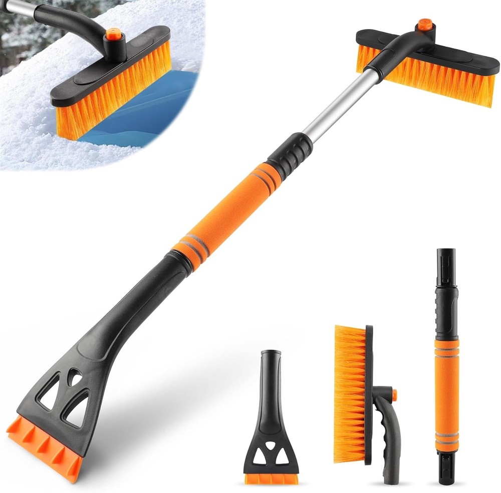 32" Extendable Ice Scraper & Snow Brush for Car Windshield, 360° Rotating Sno...