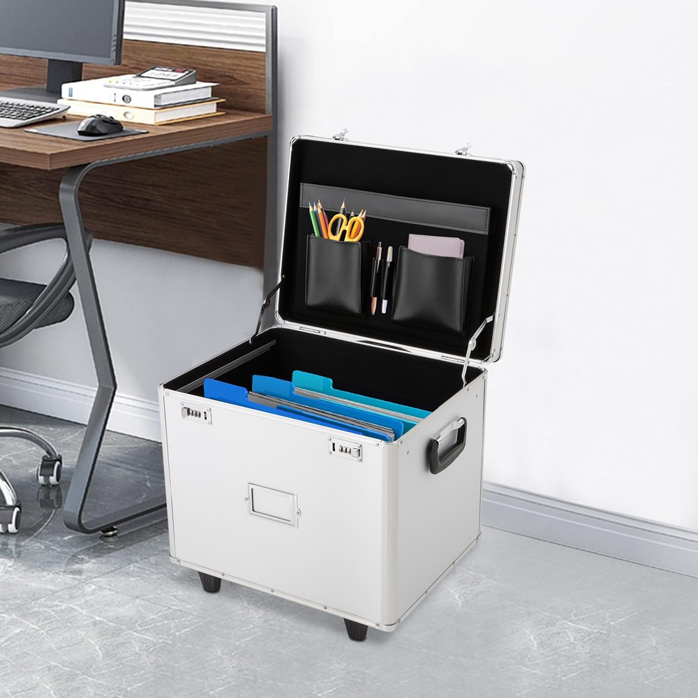 Locking Mobile Business Case, Aluminum Alloy File Lock Box, Hand pull File Case