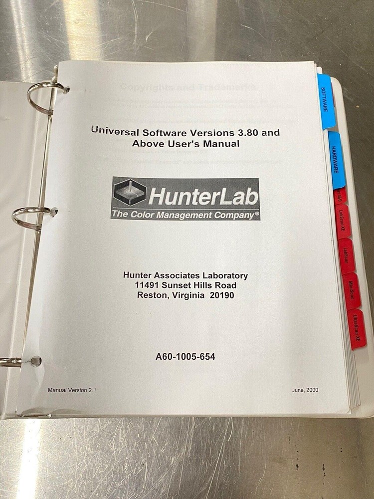 HunterLab Universal Software 3.8 - Users Guide / Instruction Book / Manual