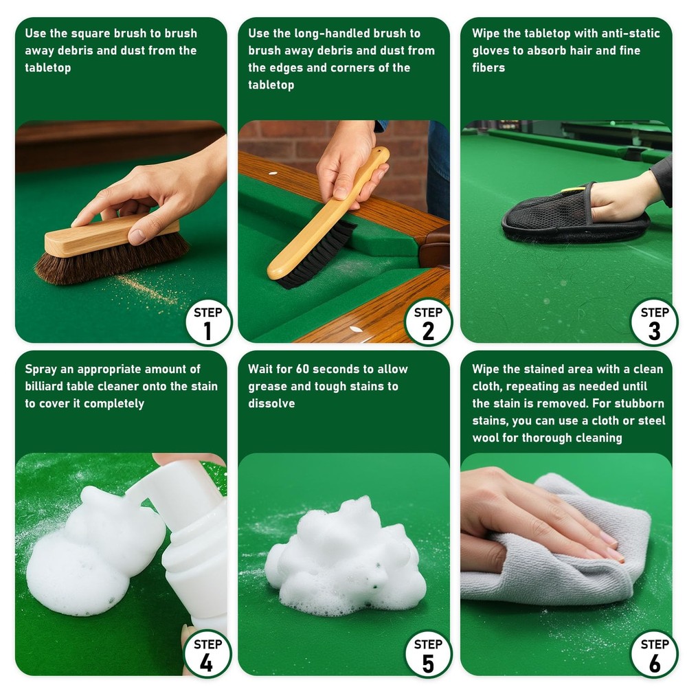 8pcs Pool Table Cleaning Kit - Powerful Cleaner Quickly Breaks Down Chalk & S...