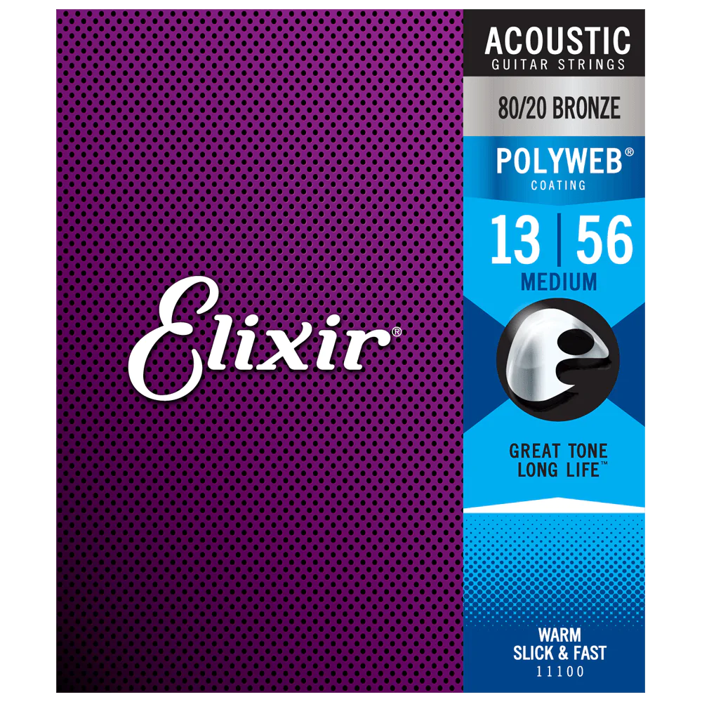 6 Sets! Elixir POLYWEB 80/20 Bronze Acoustic — 11100 Medium .013-.056