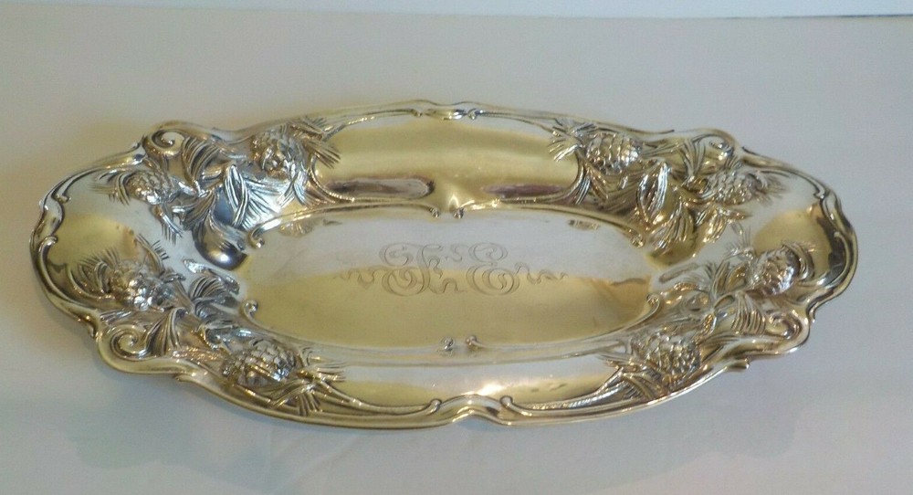 GORHAM Sterling Silver Embossed 14.5" Bread Tray #A4407M, c. 1903