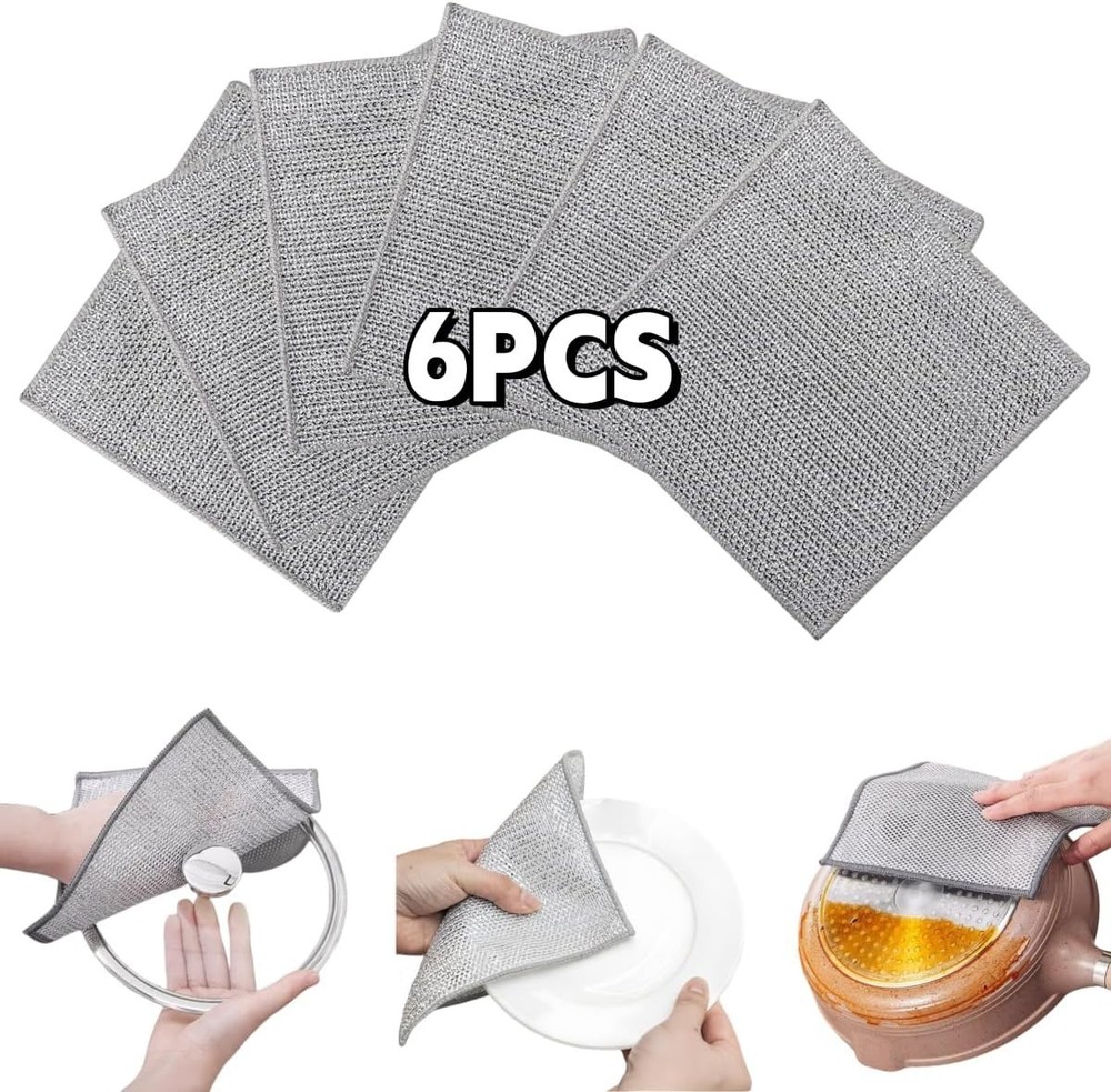 6 Pack Multifunctional Non-Scratch Wire Dish Cloth Mesh Knit Cleaning Cloth US