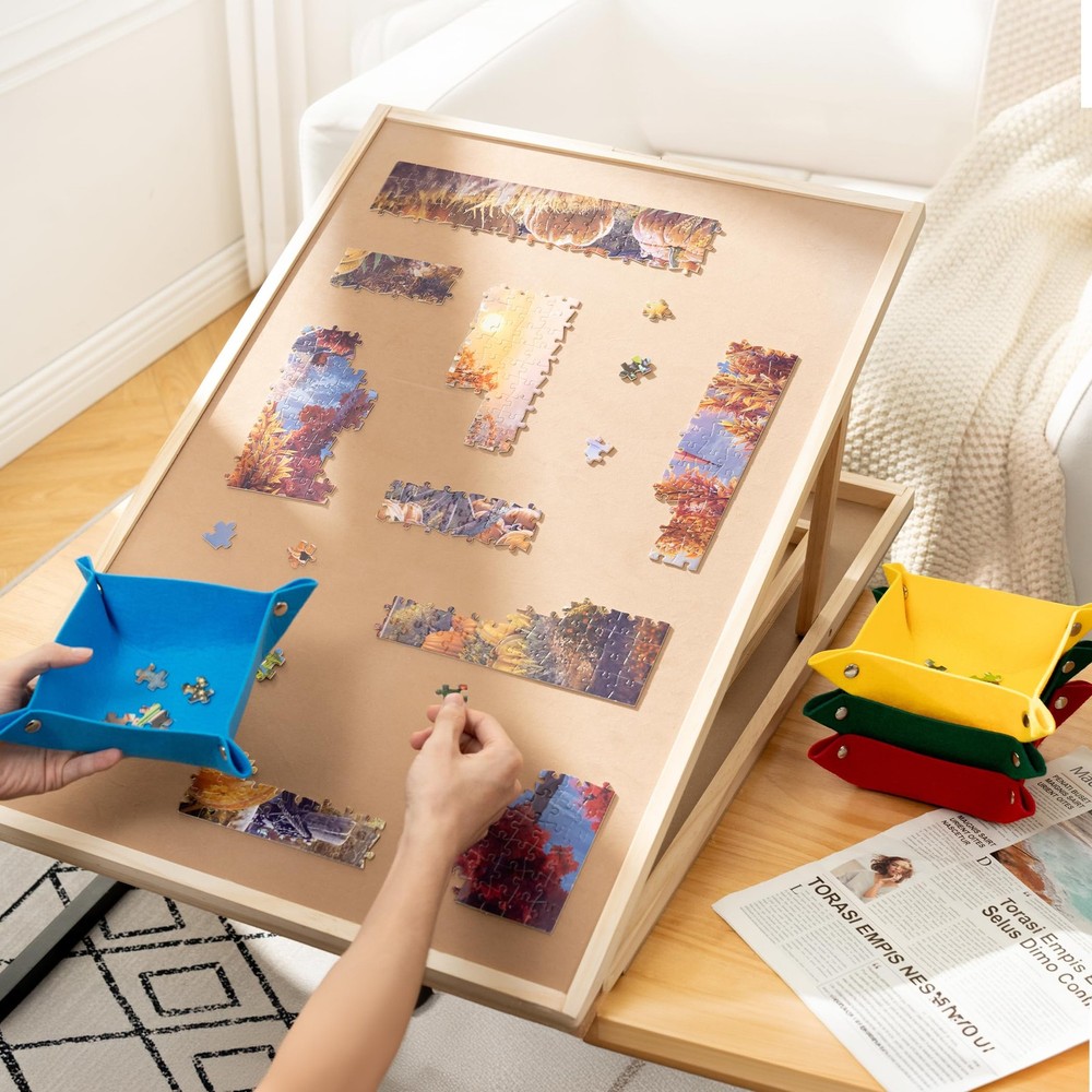 Convertible Jigsaw Puzzle Board, Two-Way Use Adjustable Puzzle Table with Cov...