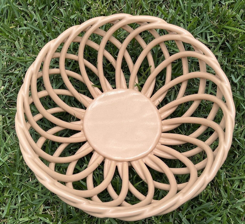 Glazed Pottery Stoneware PINK Bread Basket 10”diameter RARE