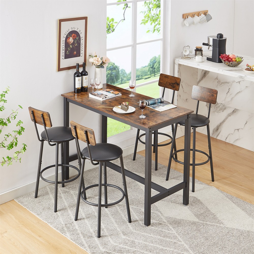 5 Piece Bar Table Set Counter Height Kitchen Pub Table w/ 4 Bar Stool US