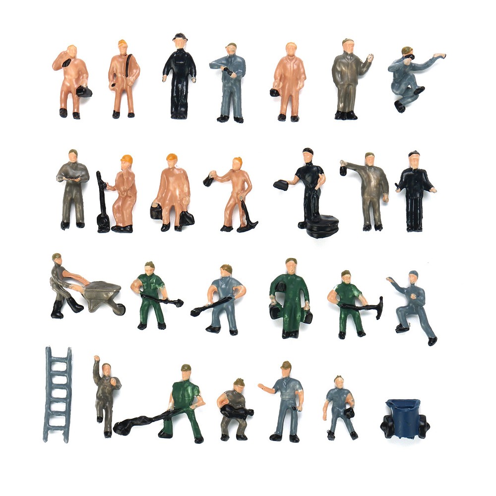 25Pcs HO Scale 1:87 Railway Workers Painted Figures Different Poses Trains Model