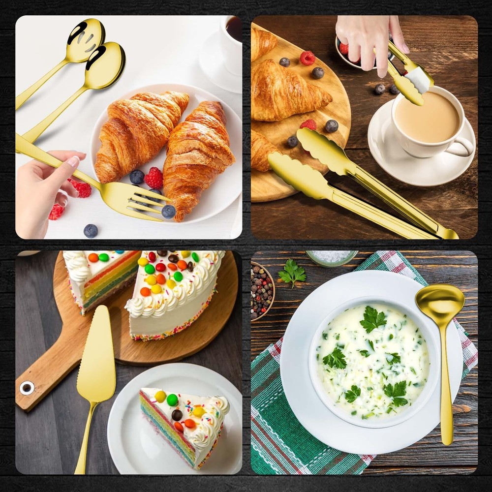 Gold 12 Pieces Serving Utensils Include Large Serving Spoons,Slotted Serving ...