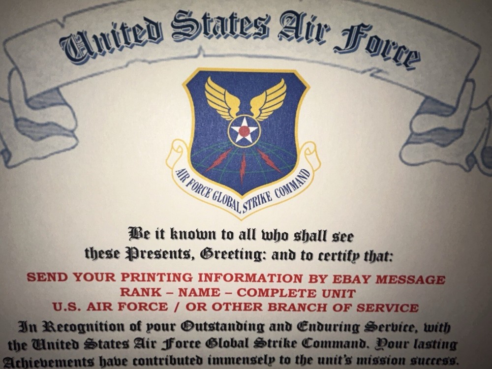 U.S.A.F. / AIR FORCE GLOBAL STRIKE COMMAND - CERTIFICATE OF COMMENDATION