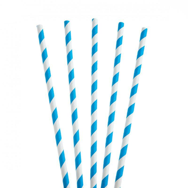 Paper Straws Blue & White 250 x 8" Eco Friendly Biodegradable Compostable 6mm