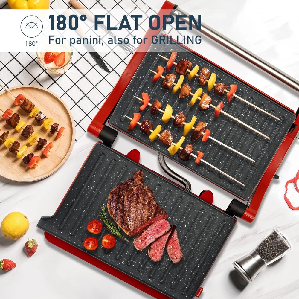 Panini Press Grill - Sandwich Maker with Non-Stick Cooking Plate Red