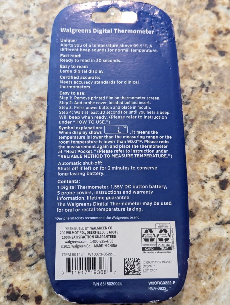 Walgreens Digital Thermometer - 30 Second - Memory Recall - Reads in 30 sec