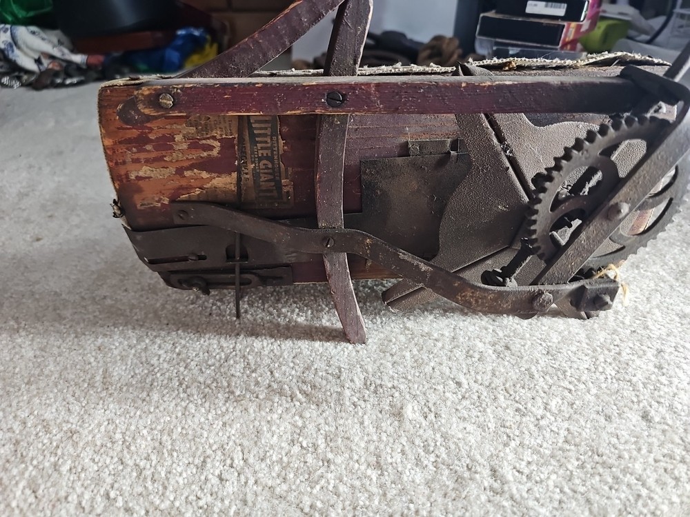 Antique Cyclone Rustic Hand Crank Seed Sower with Seeder Bag