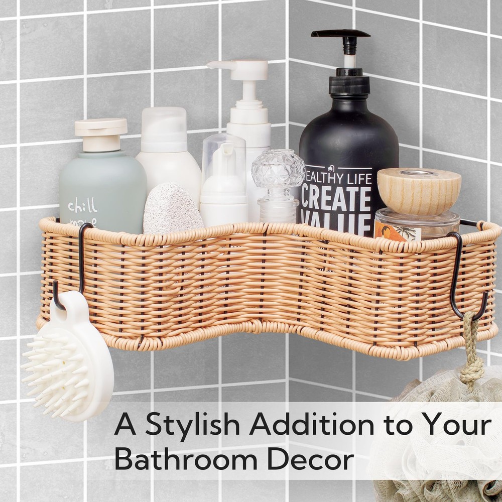 Corner Shower Caddy, 2 Pack Rustproof Corner Shelves, Wicker Shower Organizer...