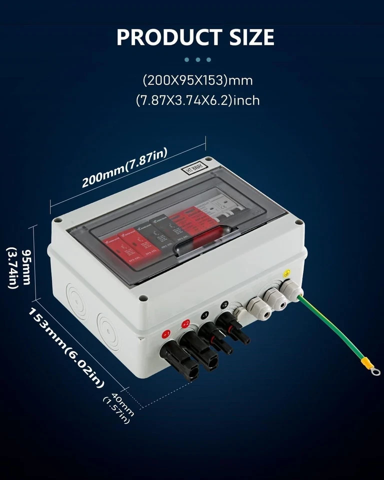 600V Solar DC PV Combiner Box,2 String with Lightning Arrester Connector for On/
