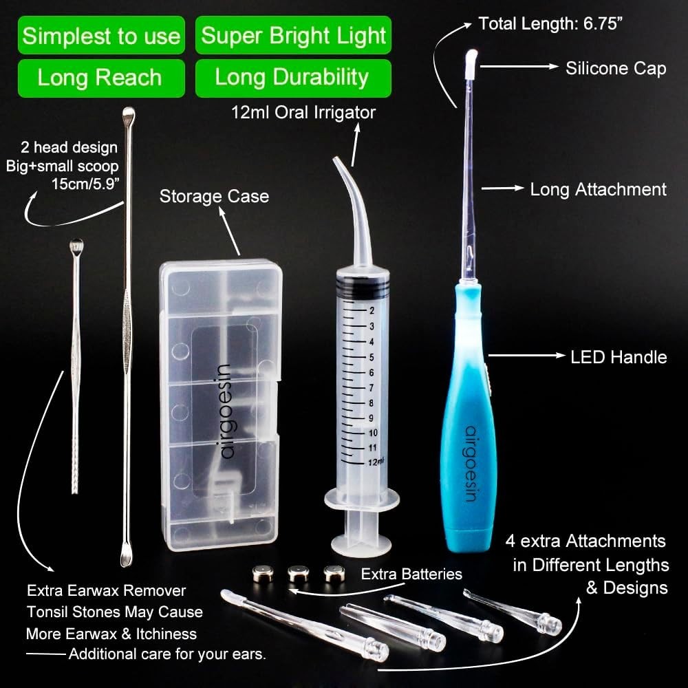 Upgraded Tonsil Stone Remover Tool, Blue, 5 Tips, Tonsillolith Pick Case + 1 ...