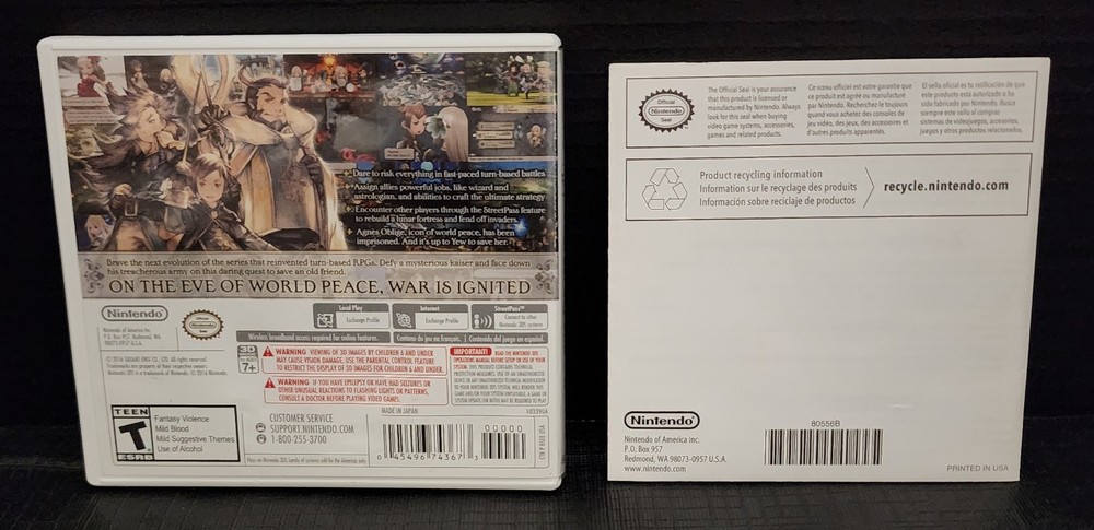 Bravely Second: End Layer (Nintendo 3DS) Original Case & Instruction Insert Only