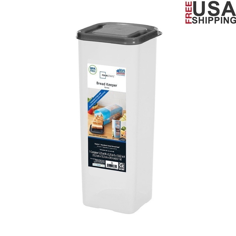 Bread Storage Container Plastic Freshness Keeper Clear Gray Lid Durable Compact