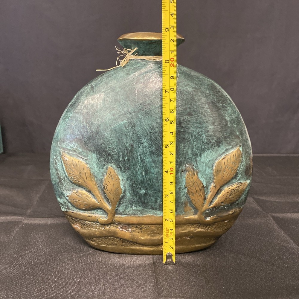 Handmade Bronze Botellón/Vase With Leaf Pattern - 9” Unique