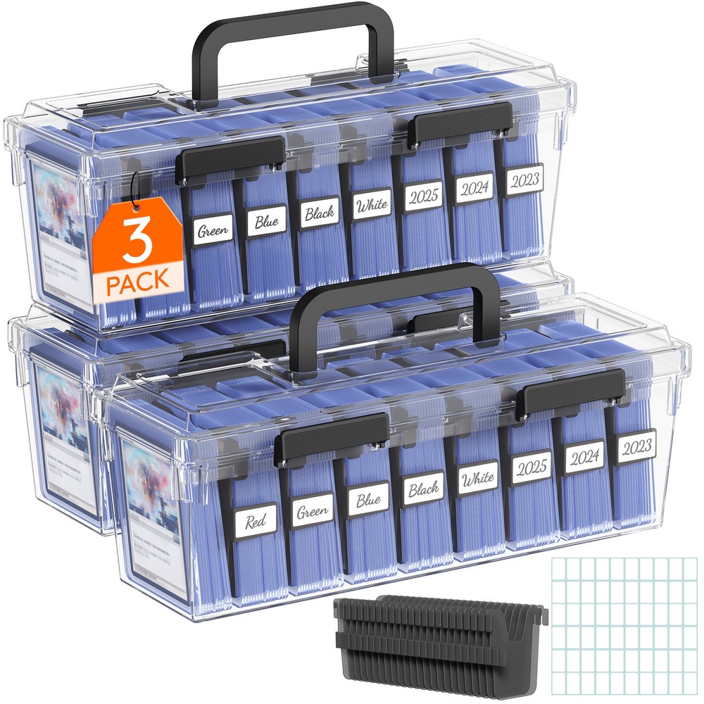 Trading Card Storage Box with 6 Adjustable Dividers, Stackable Case Fit for MTG