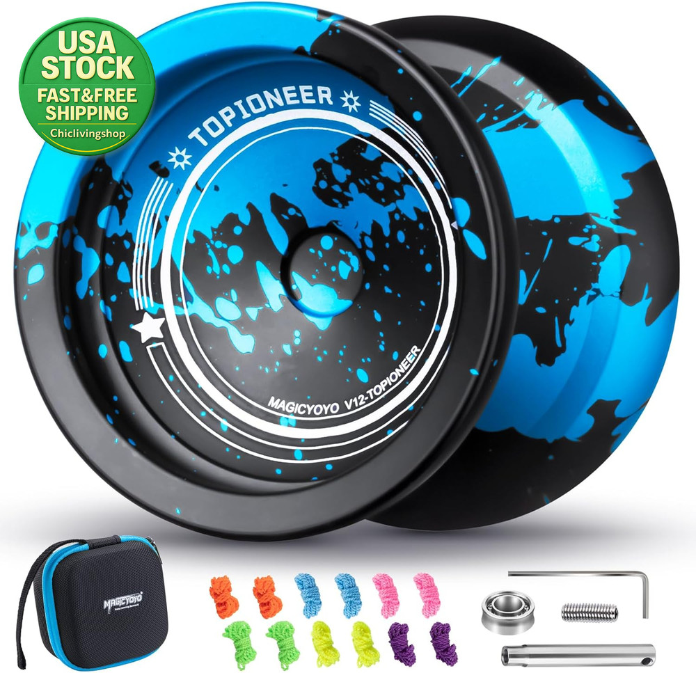 V12 Finger Spin Yoyo Professional Responsive Unresponsive Black Blue
