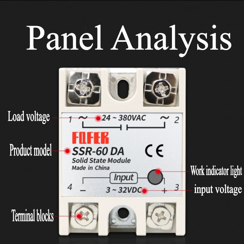 SSR-60DA Solid State Relay Module DC-AC 60A DC 3-32V to AC 24-380V Single Phase