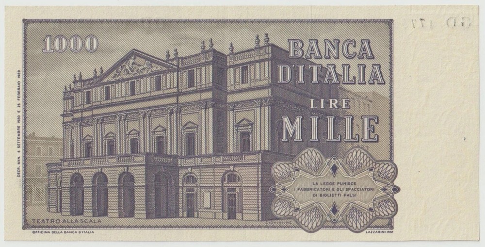 italia 1,000 Lire banknote UNC