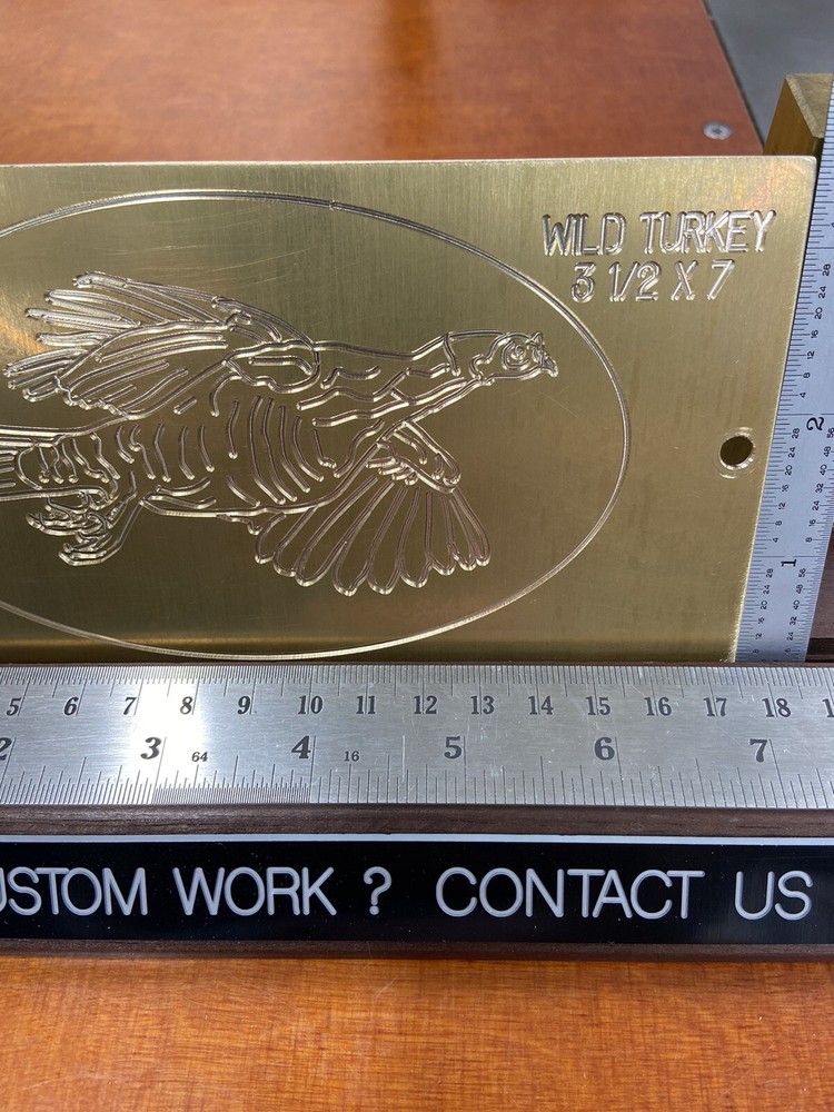 WILD TURKEY SOLID BRASS MASTER ENGRAVING PLATE FOR NEW HERMES FONT TRAY