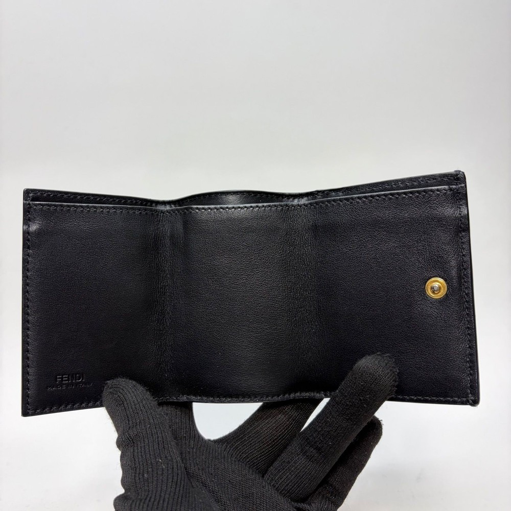 FENDI Three-Fold Wallet Monster Compact Wallet Leather Black
