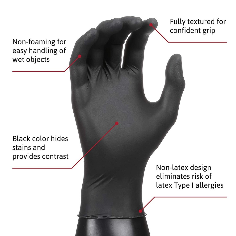 Microflex MidKnight Black Nitrile Gloves Large - 100ct/Box