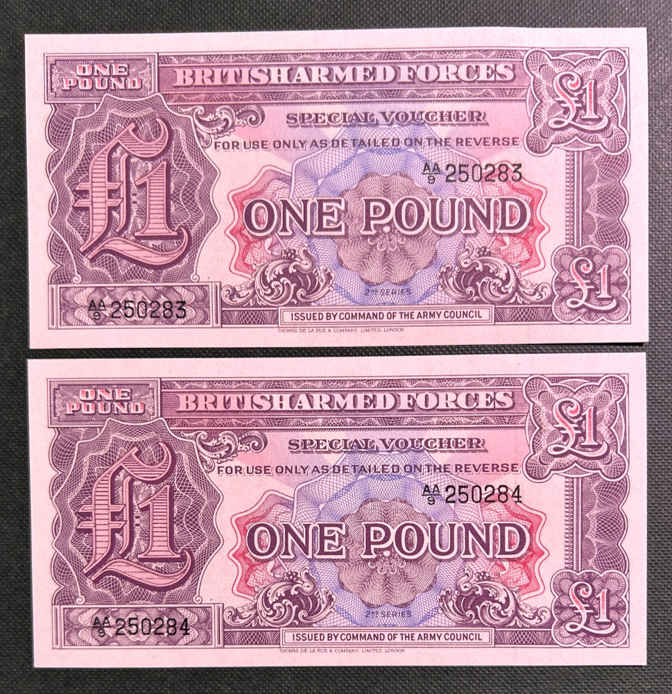 BRITISH ARMED FORCES  1948  1 POUND WITH SEQUENCE SERIAL #  GRADE UNC.  M-22