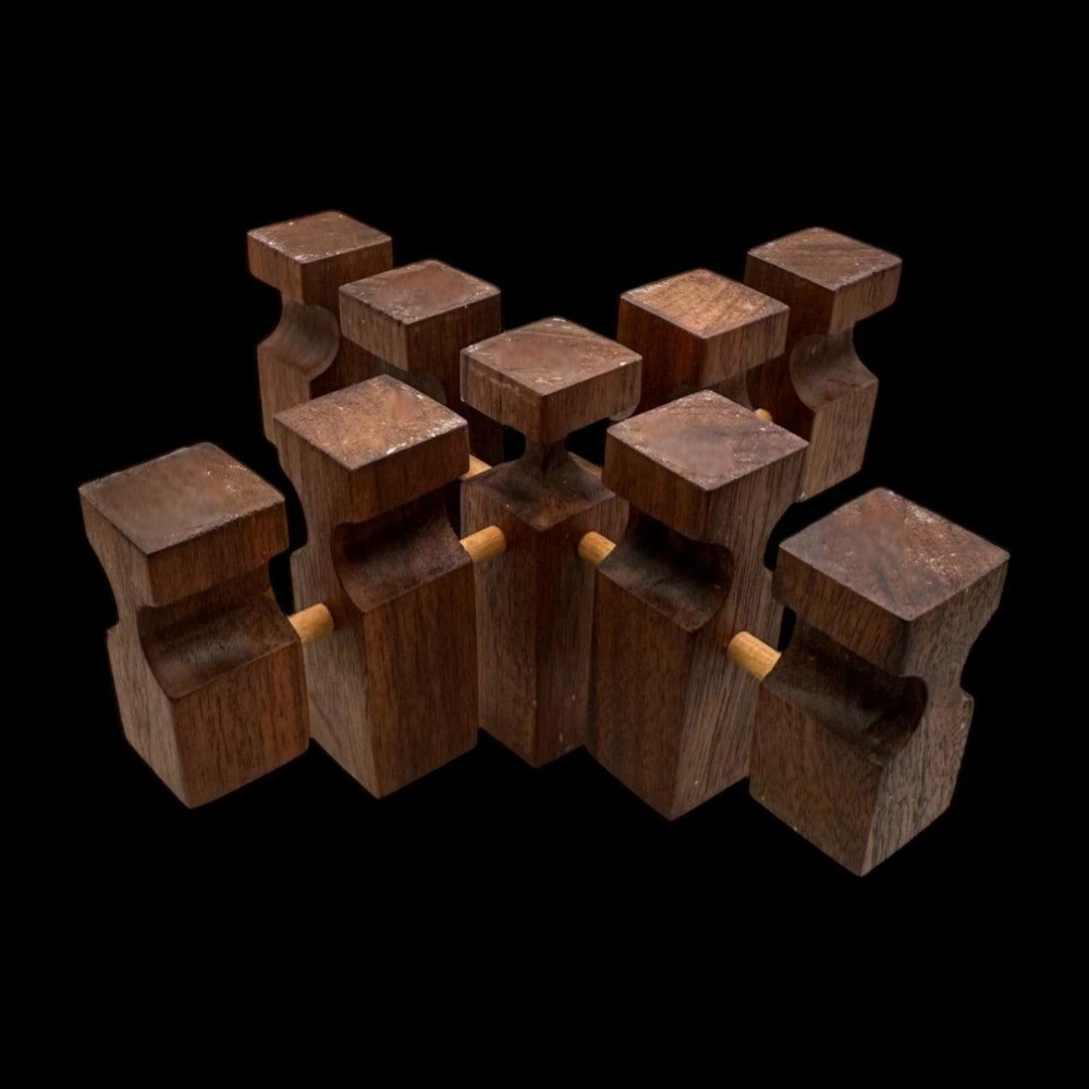 Walnut Square Candle Holders Set – Mid Century Modern Geometric MCM