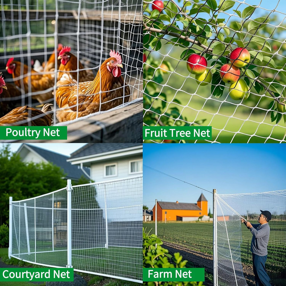 6'X50' White Polyester Bird Netting with 1" Square Mesh, Strong and Durable Chic