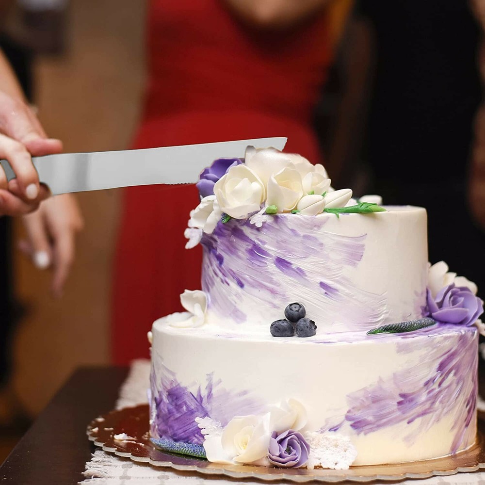 Silver Wedding Cake Knife and Server Set with Bonus Cake Toppers