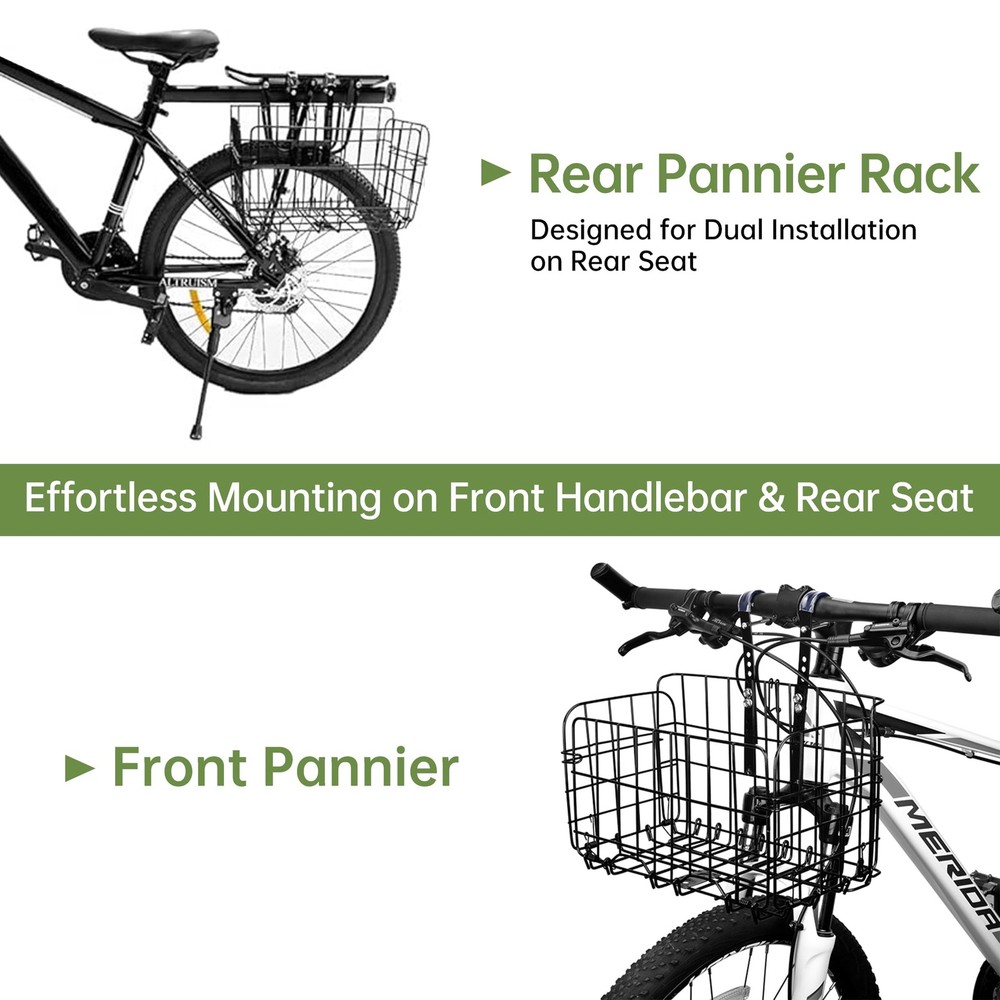 Adjustable Foldable Front/Rear Bike Basket, Metal Wire