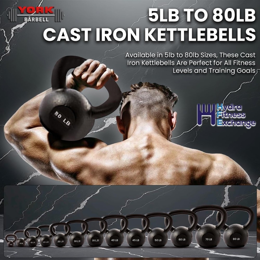 York Barbell Kettlebell Weights – 20 LB Cast Iron Kettlebells with Matte Black