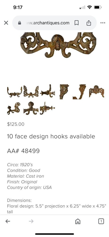 Victorian cast iron decorative hooks (Floral Design)