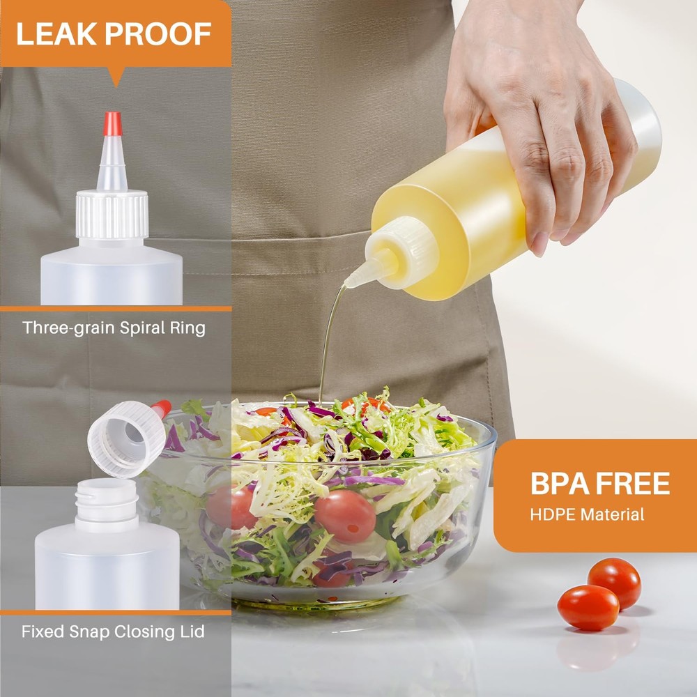 Squeeze Bottles, 16oz Plastic Condiment Squeeze Bottles with Labels & Funnels...