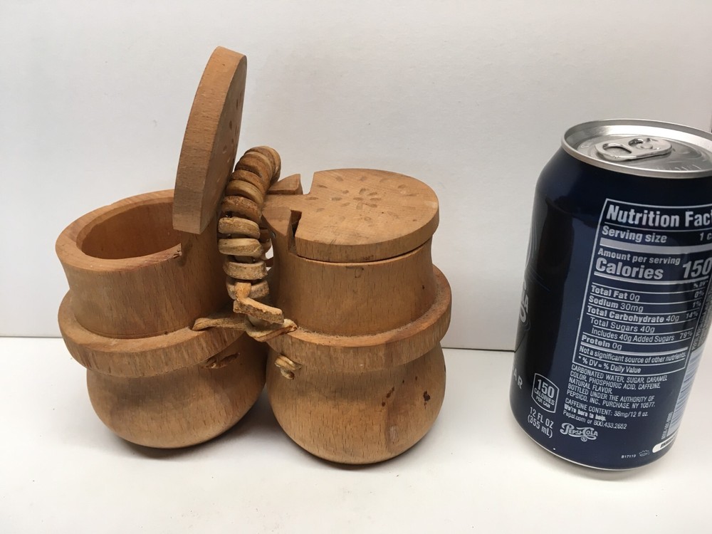 Double Wood Container Box Storage 4” with Lid + Leather Handle Scandinavian (?)