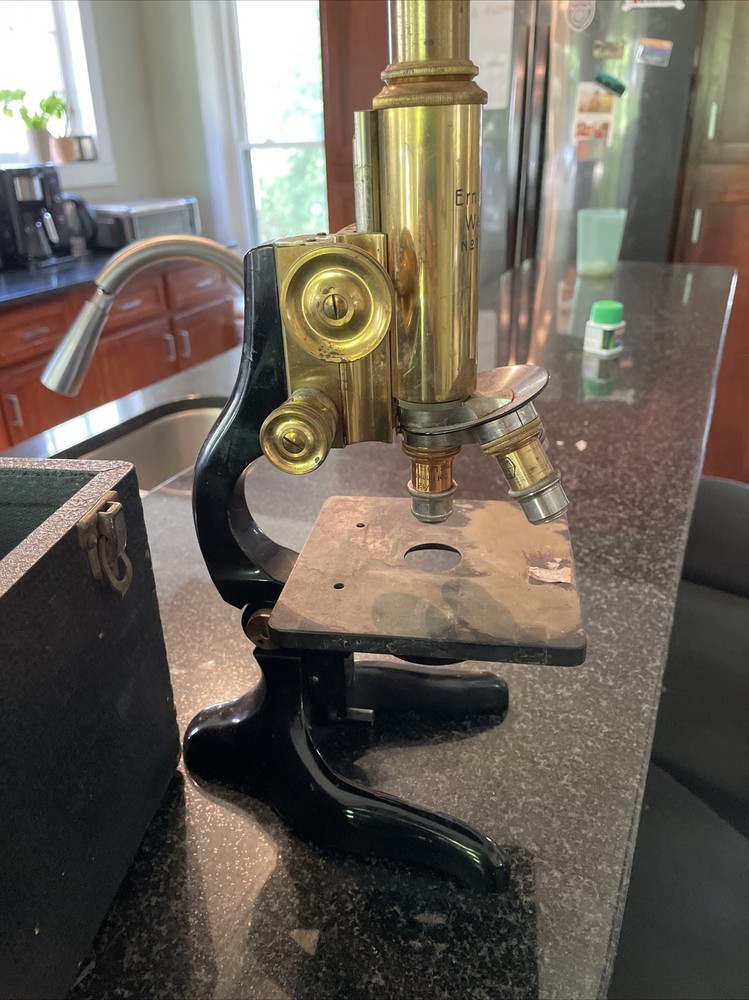 Antique Ernst Leitz Brass Microscope with Case Wetzlar Germany