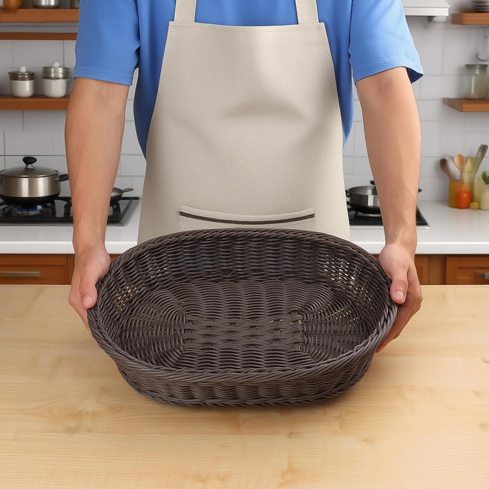 4 Pack 15.7 Inch Oval Poly Wicker Baskets, Plastic Oval Wicker Baskets, Rusti...