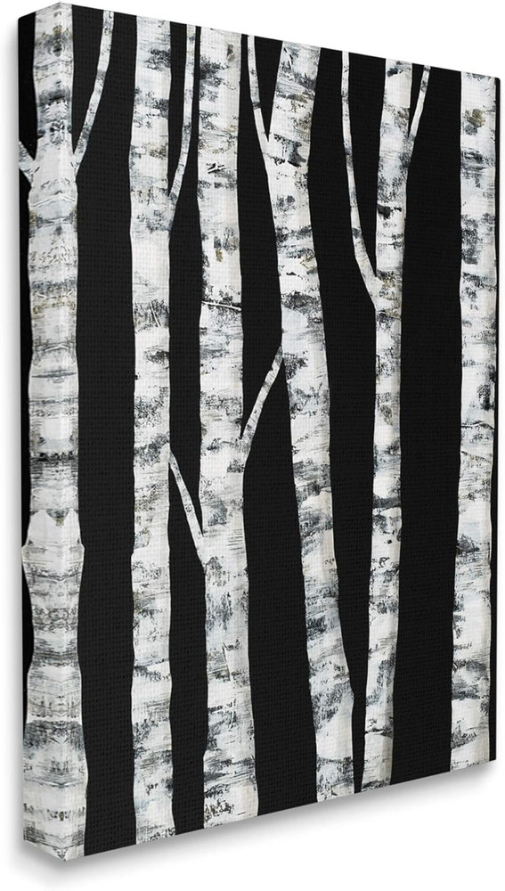 Black White Modern Birch Trees Dark Forest