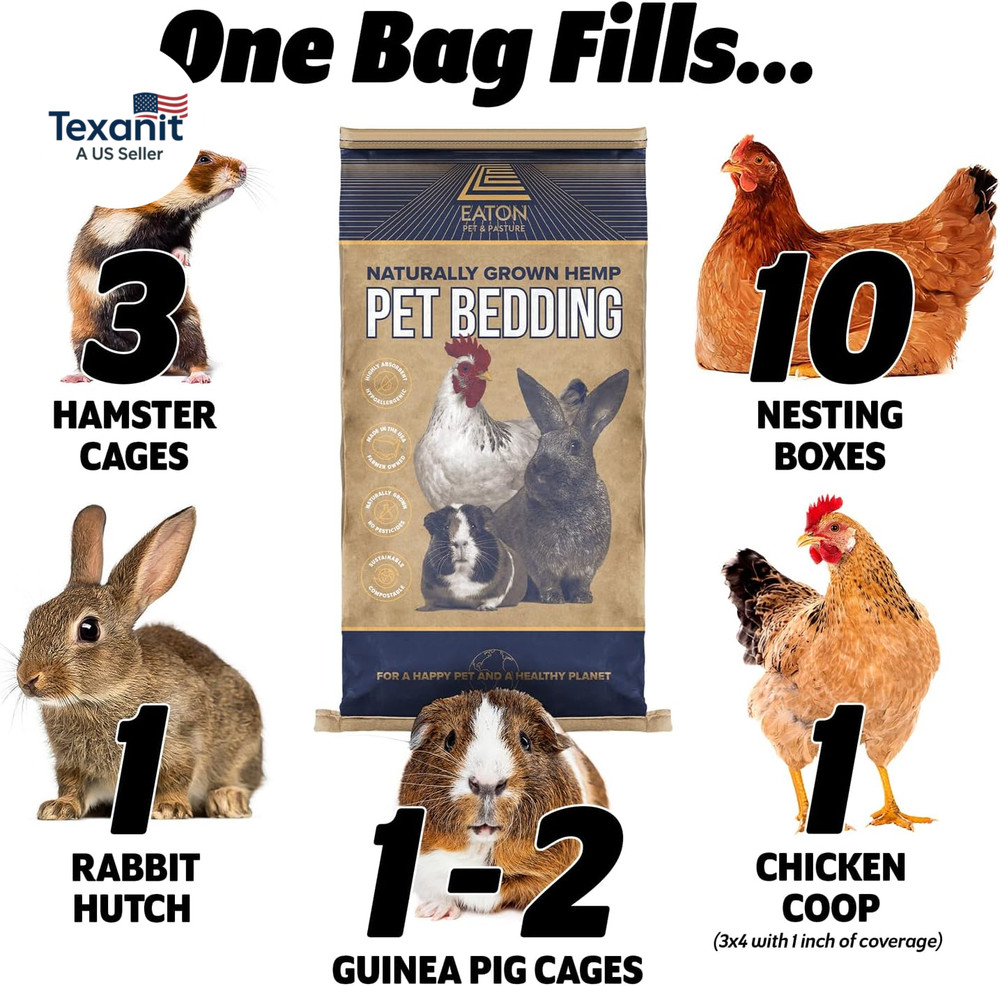 , Naturally Grown Hemp Pet Bedding for Chickens, Nesting Boxes, Rabbits, Hamster