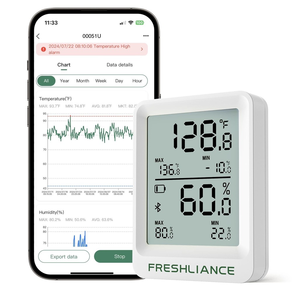 Freshliance Bluetooth Temperature Humidity Data Logger Recorder, Refrigerator...