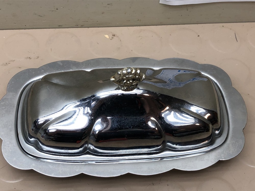 Vintage Stainless Lidded Butter Keeper-Dish