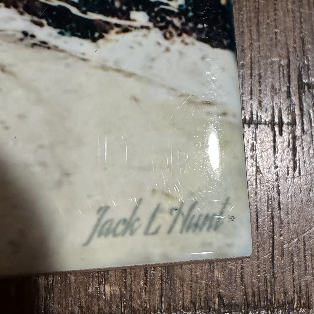 4 Vtg Foothills Studio Jack L Hunt Signed Ceramic Coasters Scenic Cork Back EUC