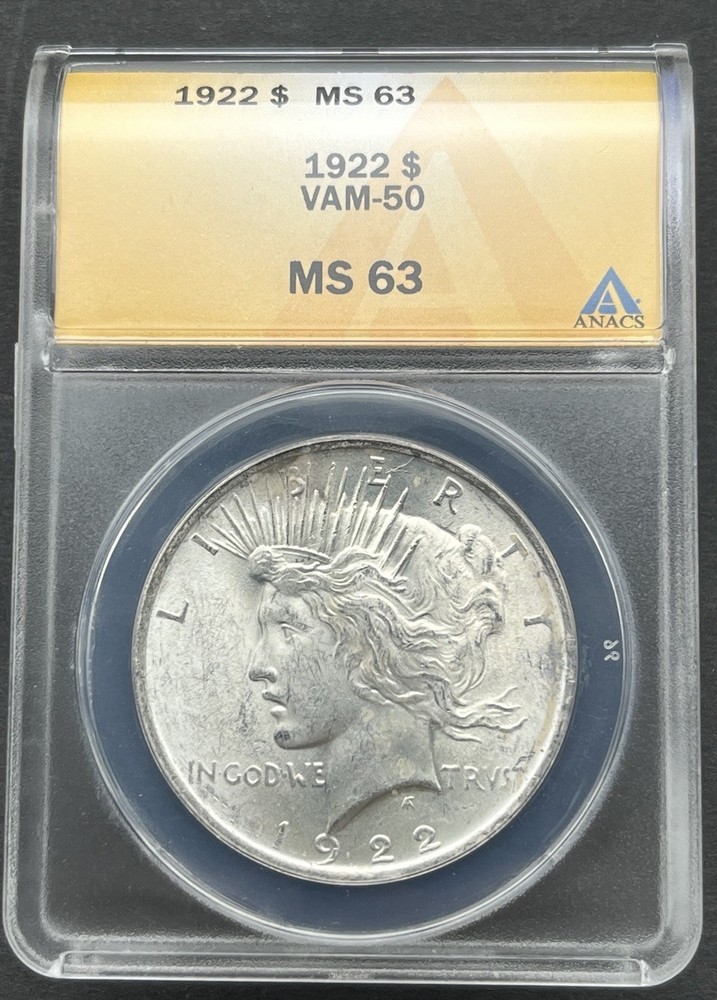 1922 Peace Silver Dollar ANACS MS63 VAM-50