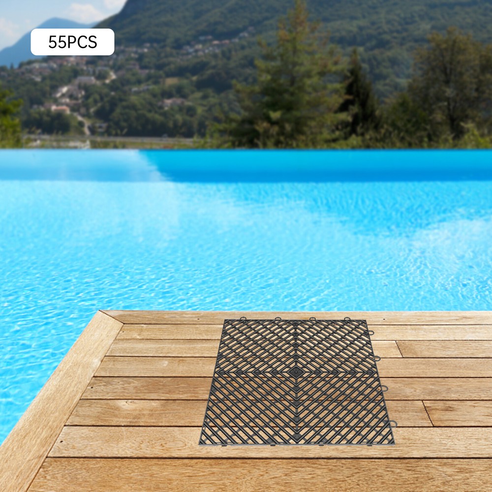 55PC Interlocking Deck Tiles - Slip-Resistant, Durable Black 12x12x0.5 Inch