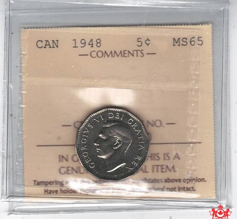 1948 Canada 5 Cents - ICCS MS65 - XHZ 020